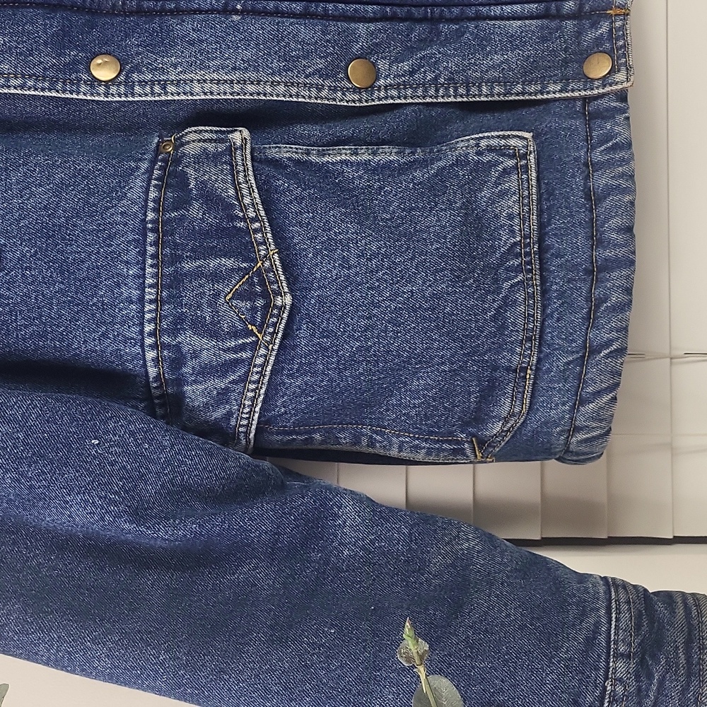 VINTAGE WRANGLER SHERPA LINEN DENIM JACKET WITH CORDUROY COLLAR MENS. Size M - Picture 3 of 11